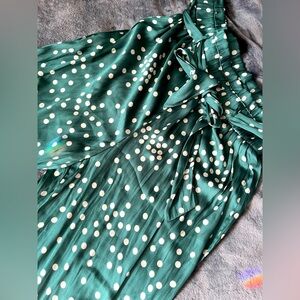 Wash dark green with off white polka dots never used